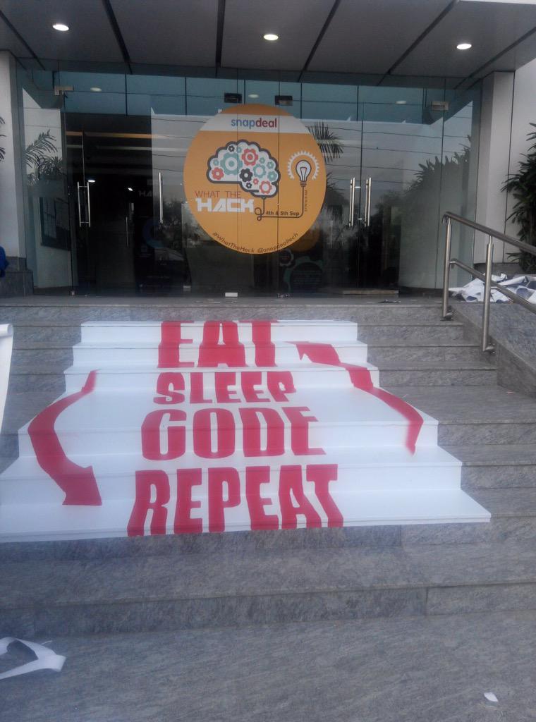 divyaminijain's tweet photo. EatSleepCodeRepeat! Mantra of the day! #WhatTheHack to create something out of the box@snapdealdiaries @SnapdealTech http://t.co/5KWutVdesB