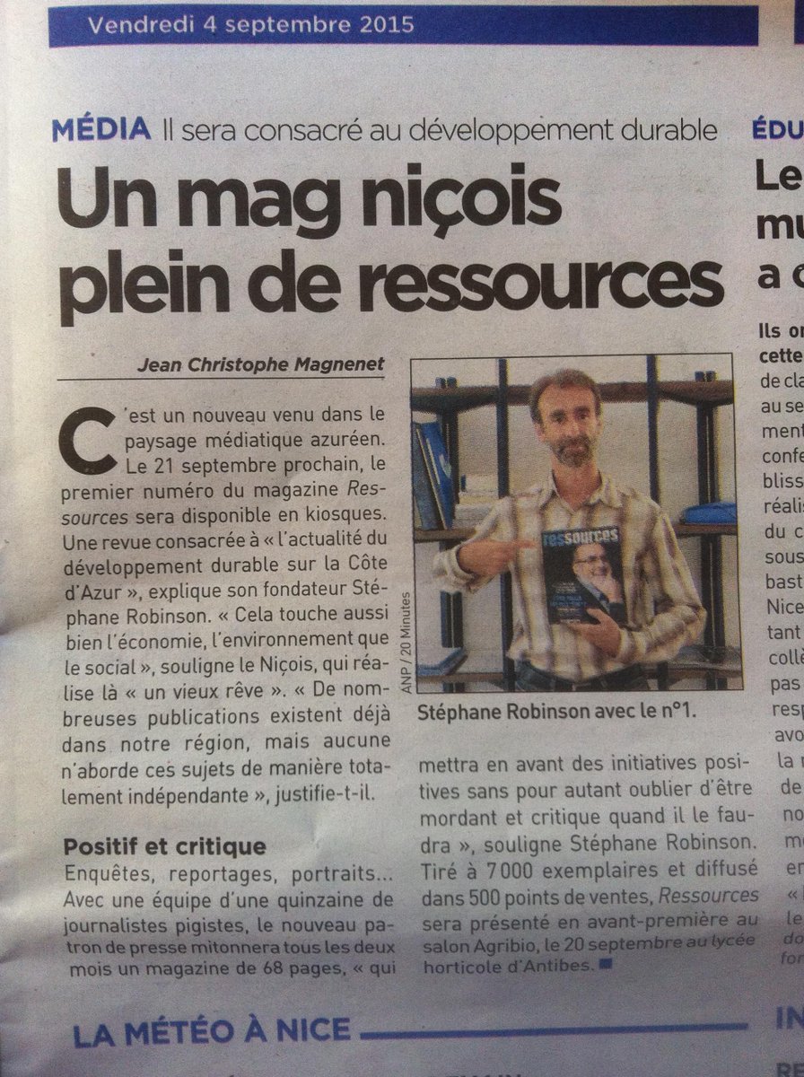 C donc le gratuit niçois 20 MINUTES qui ouvre le bal pour nous, avec un bel article de <a href="/jcmagnenet/">MAGNENET JC</a> Merci à lui !