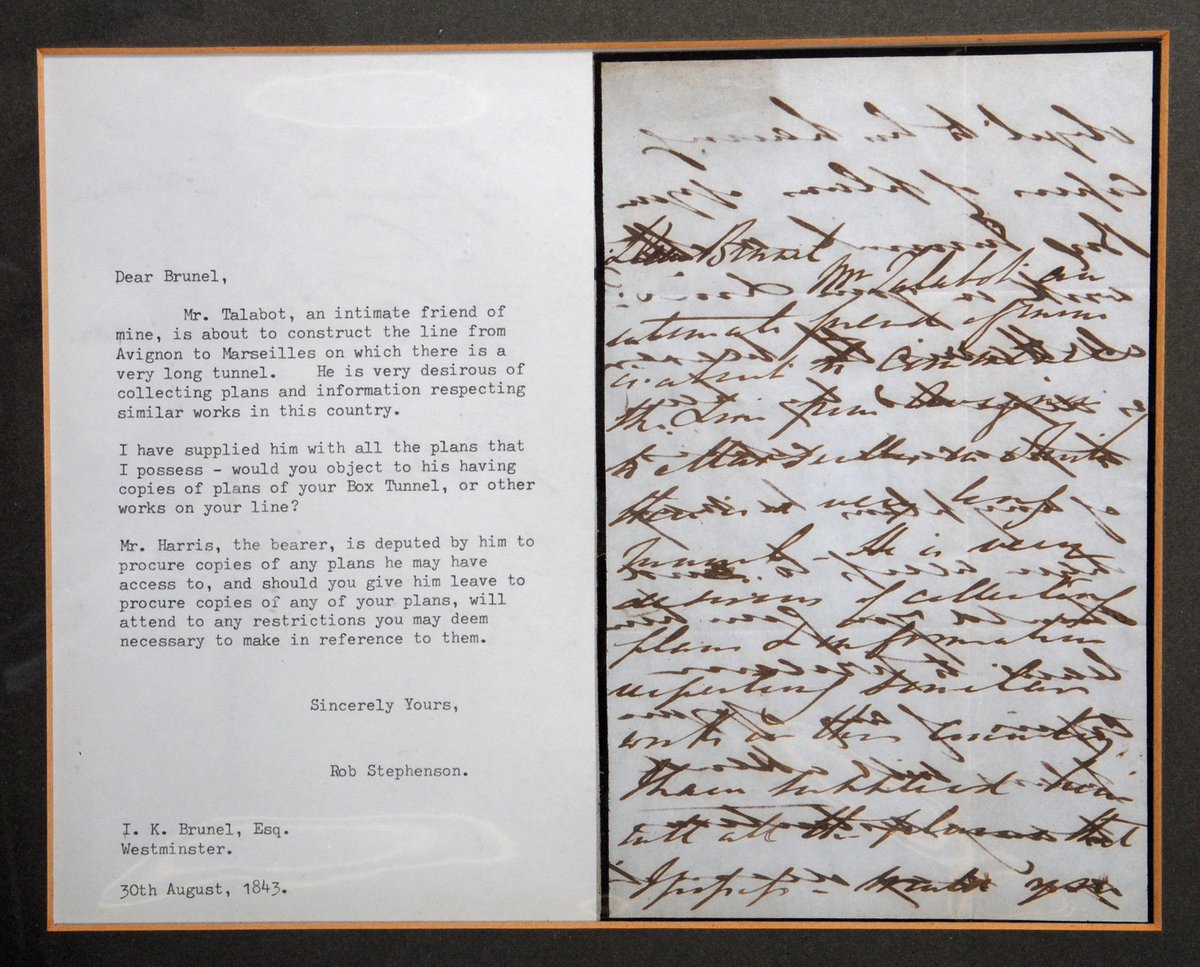 HartleysAuction's tweet image. ROBERT STEPHENSON LETTER TO ISAMBARD KINGDOM BRUNEL requesting use of plans for the Great Western Railway Box tunnel