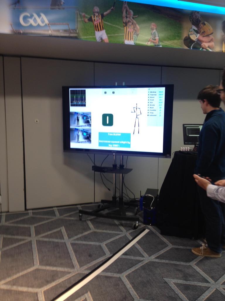 DCUEnterprise's tweet photo. Philip Moynagh of @Intel_IRL trying out wearable feedback demo #SmartCrokePark @DublinCityUni @CrokePark http://t.co/1TdBacMFa1