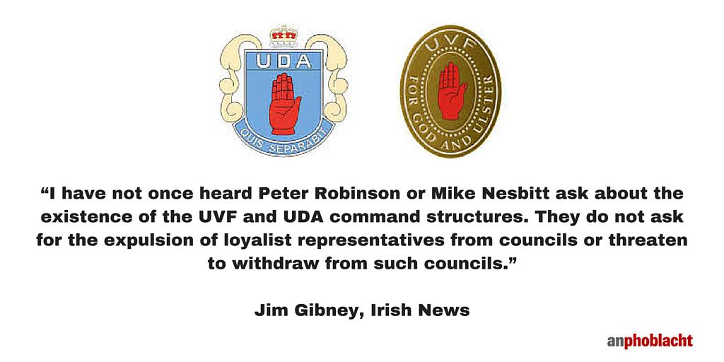 An_Phoblacht's tweet photo. “I have not once heard Peter Robinson or Mike Nesbitt ask about the existence of the UVF and UDA command structures” http://t.co/eOQFobq7RU