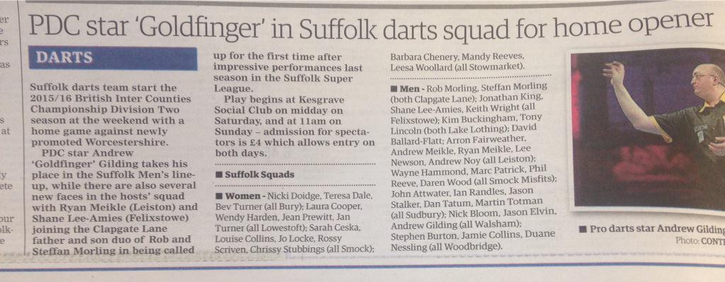 My Preview of tomorrow's county opener vs Worcestershire in today's EADT <a href="/Goldfinger180/">Andrew Gilding</a> <a href="/ryanmeikle_13/">Ryan Meikle</a>