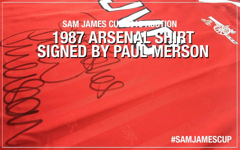 SamJamesCup's tweet photo. Massive thanks to @PaulMerse for signing a 1987 #Arsenal shirt for our charity auction. Get bidding! #SamJamesCup RT http://t.co/JtwiWlEbrg