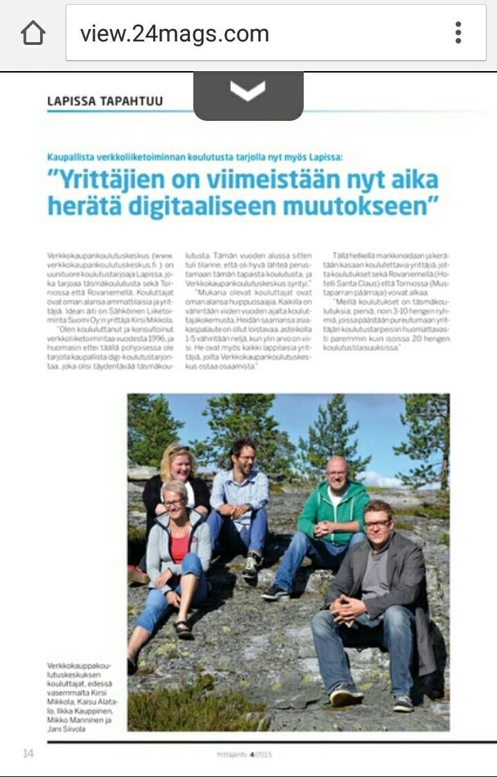 Yrittäjänä Lapissa lehdessä sivu 14. Mitäs me #kouluttajat!  #verkkokauppa #digitalisaatio #yrittäjä #yrittäjyys