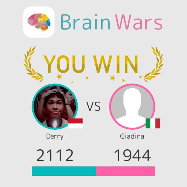DerryMuh's tweet photo. I challenged Giadina and won:) Challenge players from around the world! #BrainWars
http://t.co/jlCzwIdi5J http://t.co/OGTjSHucyY