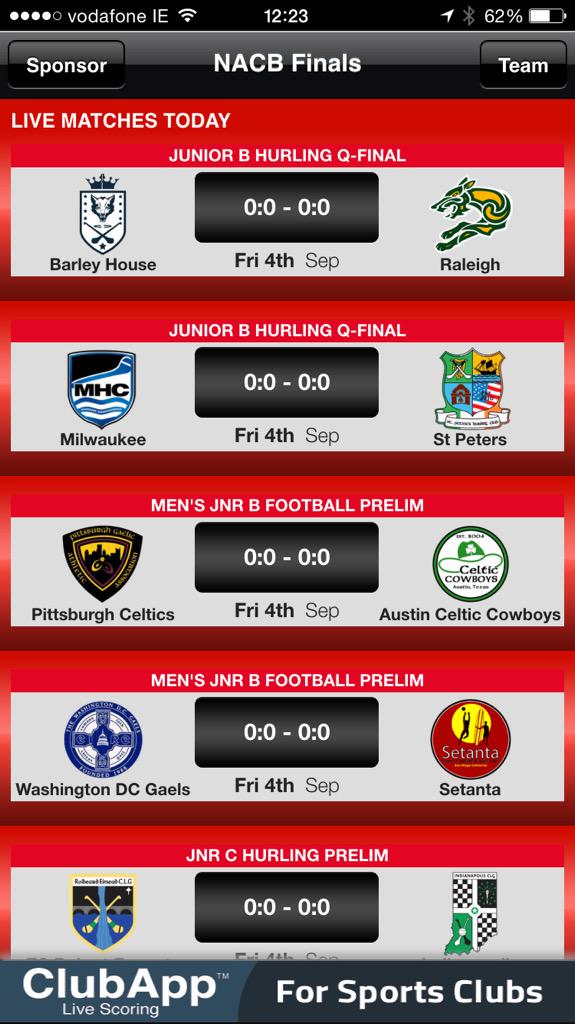 Follow Live Scoring from today's NACB <a href="/GAAFinals/">GAA Finals</a> - Android and Web users can follow on clubapplive.com/nacbfinals