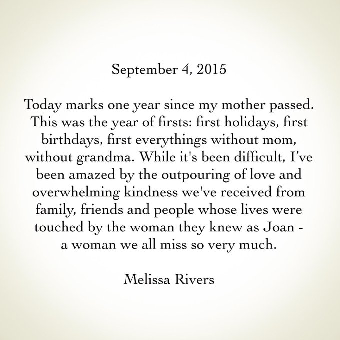 1 Year Anniversary Of Mom S Death Joan Rivers Remembered By Daughter Melissa On 1-Year Anniversary Of Death -  Cbs News