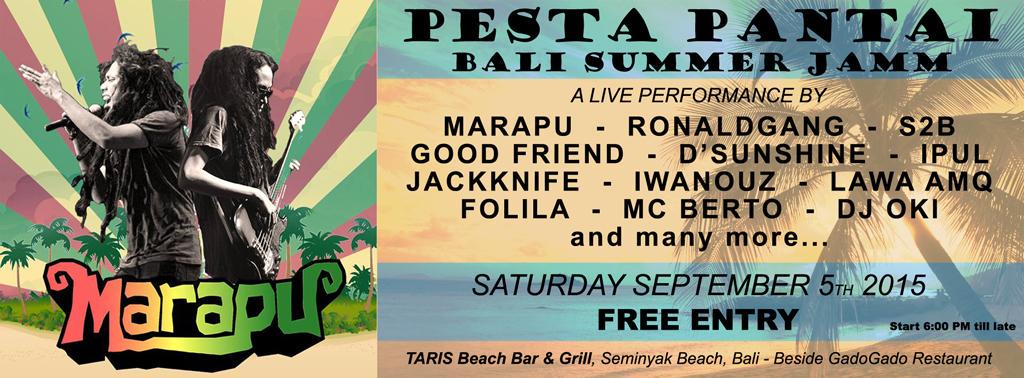 @Marapu_Reggae live concert at PESTA PANTAI #BALI SUMMER JAMM - Sat 5 Sept - Start 6:00 pm till late. FREE ENTRY #RT