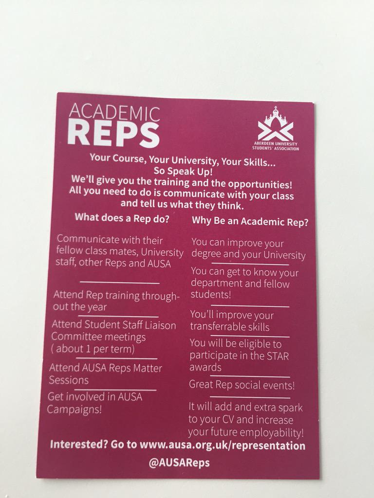 Our leaflets are even double-sided! Here's some more info - you'll spot them around campus! #repsmatter <a href="/ausatweet/">Aberdeen University Students' Union</a>