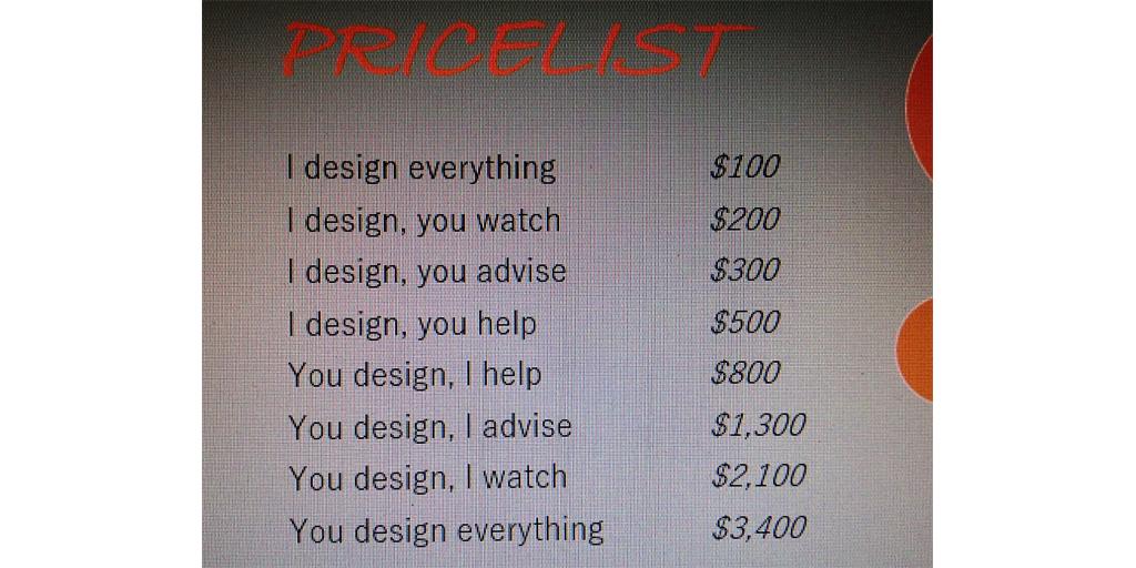 AIGAdesign's tweet image. Good for a Friday afternoon laugh: how #graphicdesigners should charge for their work bit.ly/1UrsDVq