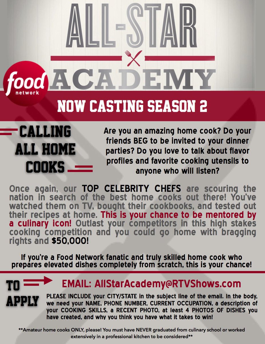 Food Network All Star Academy Casting Food Network All Star Academy Casting