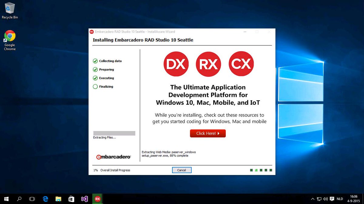 AnvanderLinde's tweet image. Here we go! #Delphi10 installation of #Windows10!
