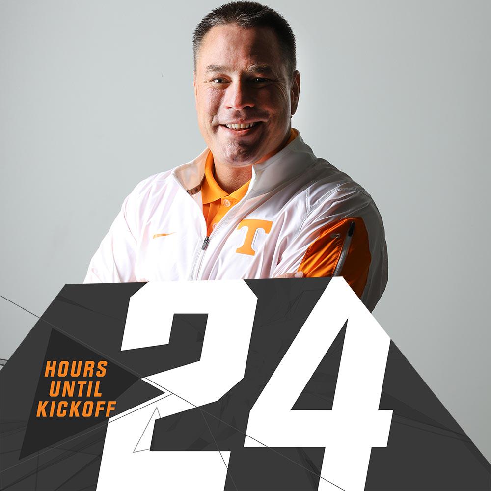 Vol_Football's tweet image. 24 Hours To Kickoff: @UTCoachJones, the 24th head coach in #Vols history, begins his 3rd year at helm on #RockyTop 🍊