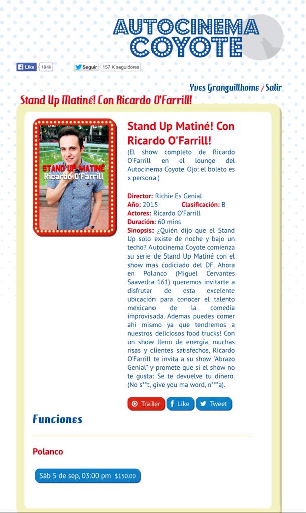 Un plan perfecto para este fin... #StandUp en el <a href="/AutocinemaC/">Autocinema Coyote</a> con <a href="/richiesgenial/">richiesgenial</a> y #FoodTrucks 👌🏼