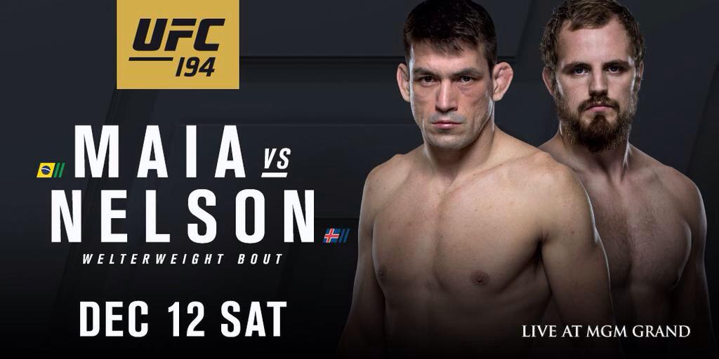 TheUFCDay's tweet image. Luta anunciada: @demianmaia enfrenta @GunniNelson no #UFC194: Aldo vs McGregor (12/12). #UFC
