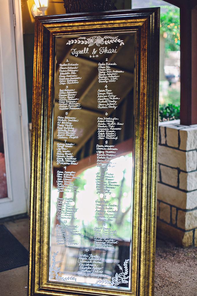 A bride's wish is our command. #LTD2Mdesign #LTD2Mevents #ATXweddingplanner #ATXwedding #Weddingmirror #seatingchart