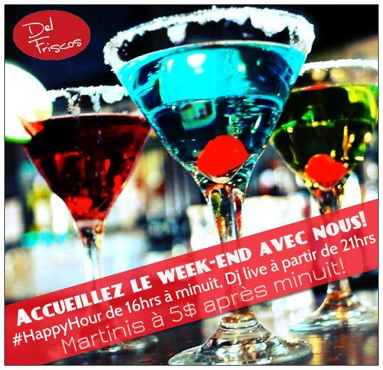 Accueillez le week-end avec nous! Cocktails #HappyHour jusqu'à minuit Dj! #DelFriscos #DDO #Boucherville #TGIF #Mtl
