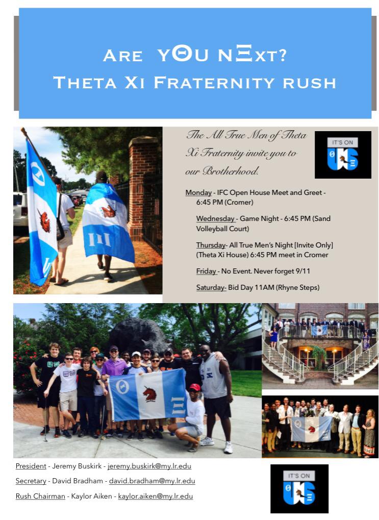 ThetaXiLRU's tweet photo. Are YΘu NΞxt? Rush week is coming near and our brothers can't wait to meet you, #LRU19 #lru18 #ThetaXi http://t.co/KVOf0bqT0Y