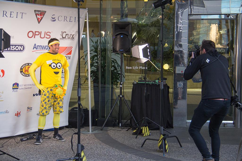 eastersealsAB's tweet photo. Shine-man from @889ShineFM posing for the paparazzi yesterday at #dropzoneyyc #Dropzone #YYC #easterseals http://t.co/RxQELrQDH0