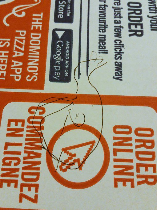 I asked @dominos to draw me a pigeon on my pizza box and I applaud their effort. 