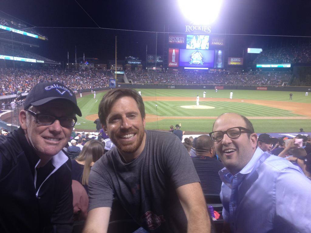 BrianReganComic's tweet photo. At Coors Field night before Sat nite Red Rocks show, with funny man Joe Zimmerman and tour manager, Andy. http://t.co/Mx7ks56eZs