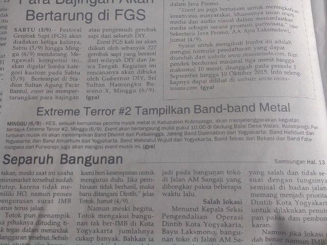 Daily tribun jogja news today. For tommorow, burn wates!!