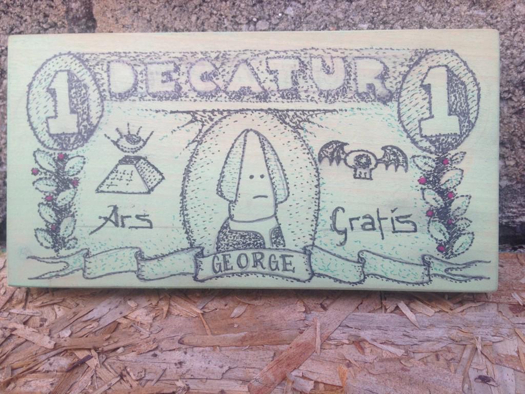 arsgratis's tweet image. Pointilist Decatur George, hangs out behind Decatur CD waiting 4U to nab him. #fafatl #freeart #fakemoney #decatur
