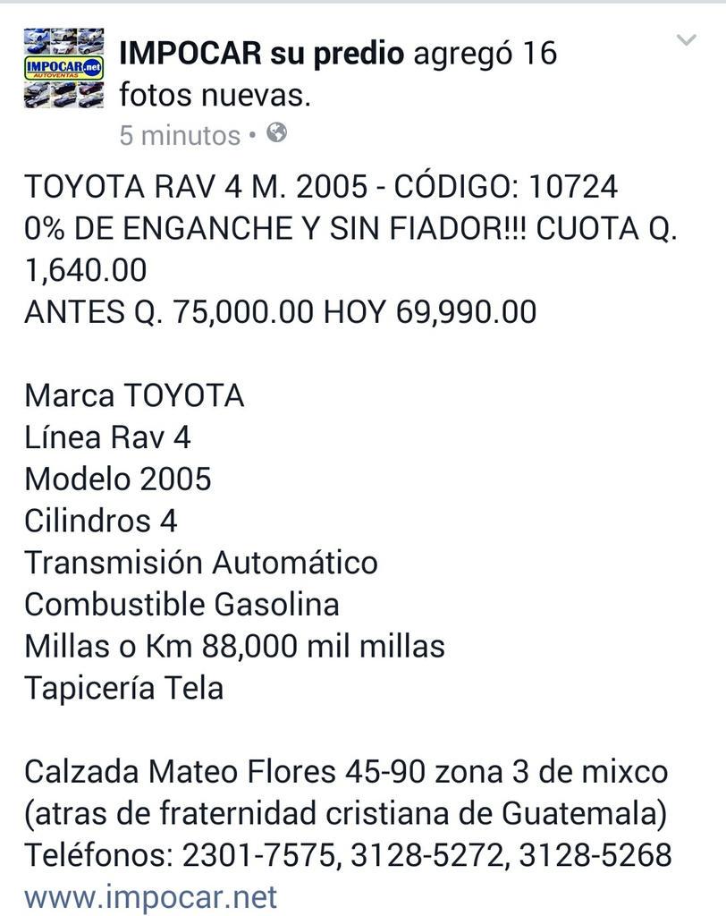 PasionRojaGT's tweet photo. Éste fin de semana aprovecha a ir a #IMPOCAR y sal con tu carro 0% enganche y sin fiador. Ésta Rav4 puede ser tuya--» http://t.co/PZKk4myCXs