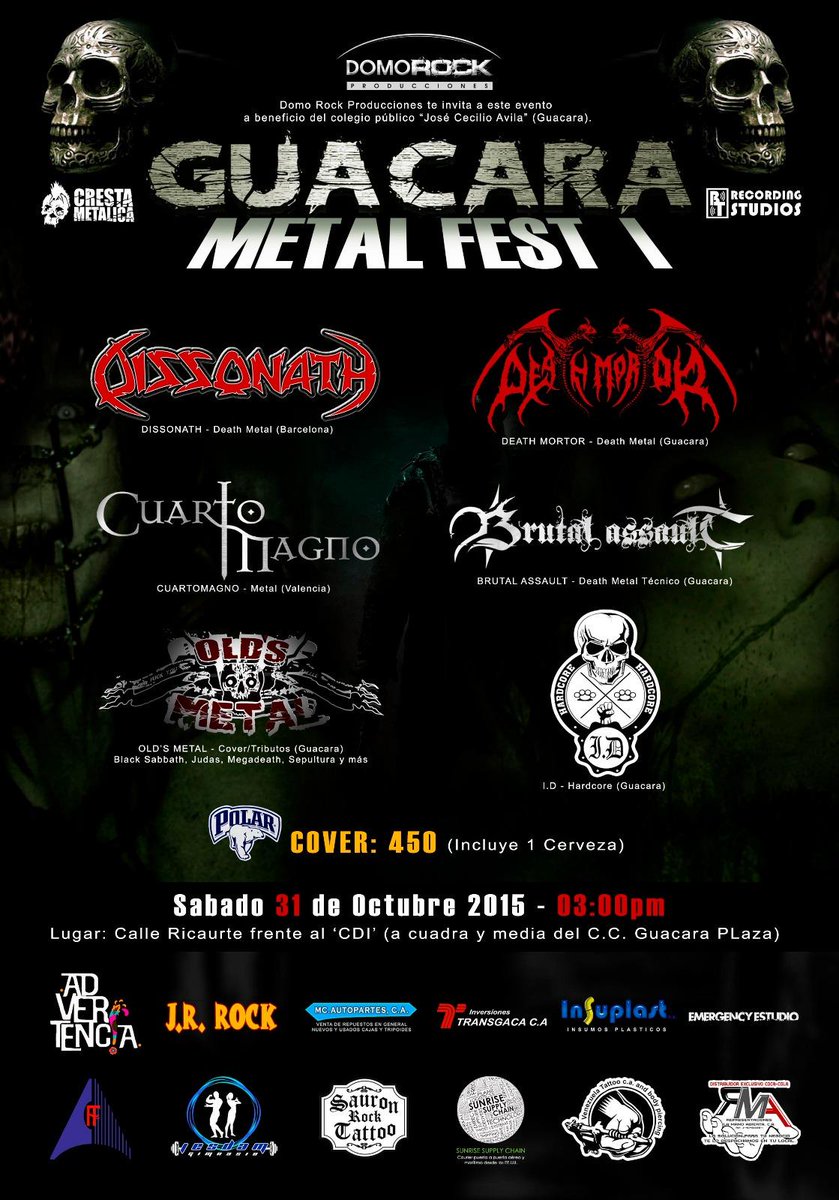 #31Oct <a href="/domorockprod/">Domo Producciones</a> presenta: #GuacaraMetalFest <a href="/Dissonath/">Dissonath</a> <a href="/CuartoMagnoBand/">Cuarto Magno</a> > bit.ly/1EGbnob