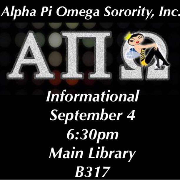 apiozeta's tweet photo. Come by tonight to learn about how you can become a sister of Alpha Pi Omega! #AlphaPiOmega #APiOZeta #ITCOS #ΑΠΩ http://t.co/V471YuwT7P