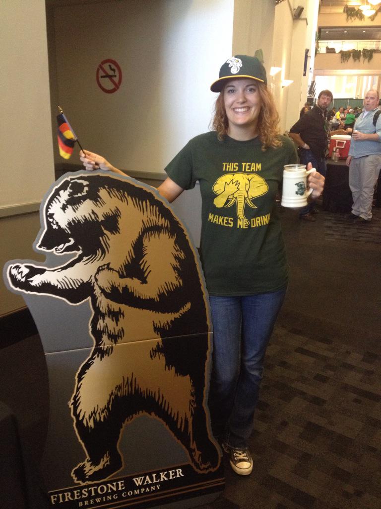 JenSchwags's tweet photo. Oktoberfest at the @Athletics game! Yes! #seasonticketholder #perks #allthebooze #germanpride #Schweigert http://t.co/IssrKRgZRX