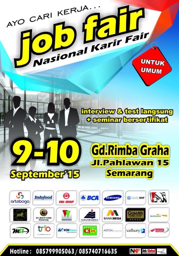 Semarang24Jam's tweet photo. Ayo cari kerja di #NasionalJobFair2015 9-10 September 2015 di Gedung Rimba Graha Jl. Pahlawan 15 Semarang http://t.co/CG3Ti7VtYy
