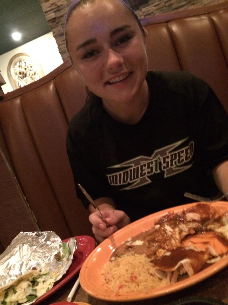 Lunderton's tweet photo. @Abigayle26 in the middle of carbo loading after 3 hour softball camp! #morequeso http://t.co/xZbwa4Uw0o