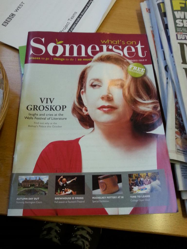 Nice to see picture of @VivGroskop on  #WhatsonSomerset in kitchen of @bbcsomerset - headlining @wellslitfest
