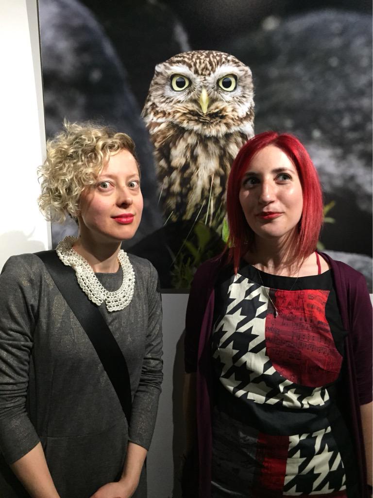 YfatSoulZisso's tweet photo. As promised, @XPressz and I after @FemaleComposers concert at @WhiteClothG pretending to be owls. I think she won.. http://t.co/DASp7FbivK