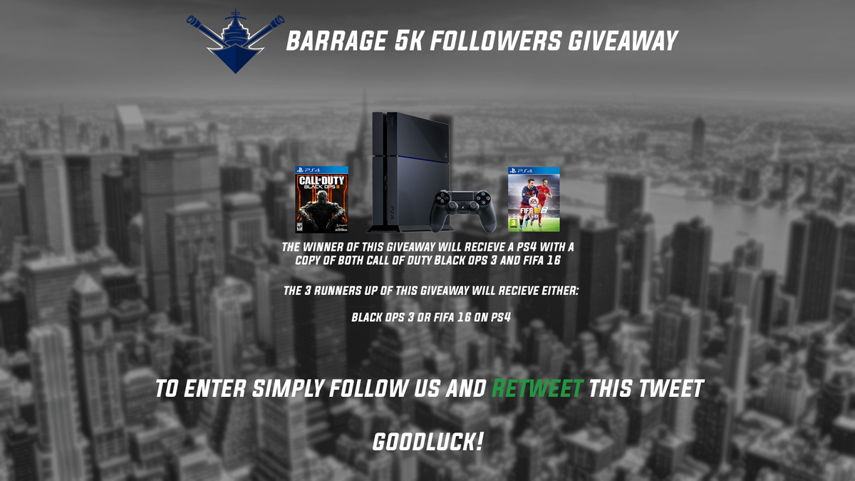 RSVGG's tweet image. 5K GIVEAWAY: We are giving one lucky person a PS4 with FIFA 16 &amp;amp; BO3. To win simply FOLLOW and RETWEET #BleedBlue