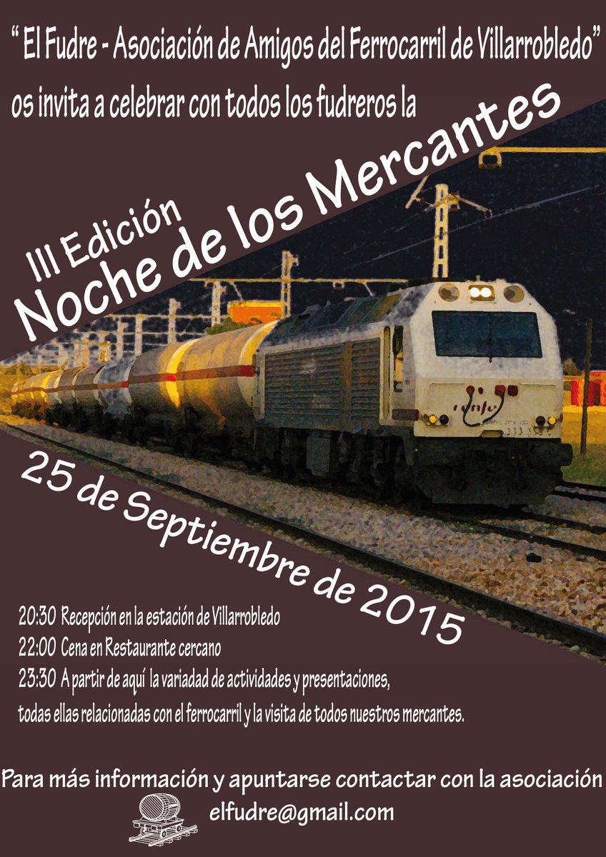 AmigosFCCLM's tweet photo. “El Fudre – Asociación de Amigos del Ferrocarril de Villarrobledo”, celebra
III EDICIÓN DE LA NOCHE DE LOS MERCANTES http://t.co/Na46PqcR2K