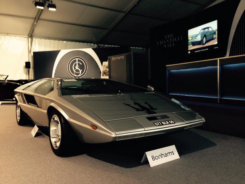 bonhams1793's tweet photo. The 1972 #MaseratiBoomerang has sold at the #ChantillySale for €3,289,500 (£2,406,269) inc. premium http://t.co/gPDlTQedQQ