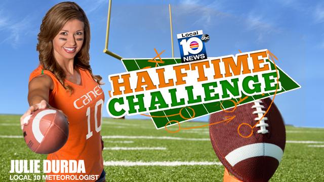 Register now to take on @JulieDurda in the Local 10 #HalftimeChallenge at a #UM home game! bit.ly/1JR4wEs?utm_me… http://t.co/A6LDWRsPcd