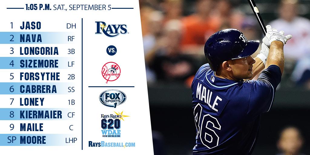 RaysBaseball's tweet image. Today at Yankee Stadium, @MattyMoe55 returns to the hill and Luke Maile makes his first major league start. #RaysUp