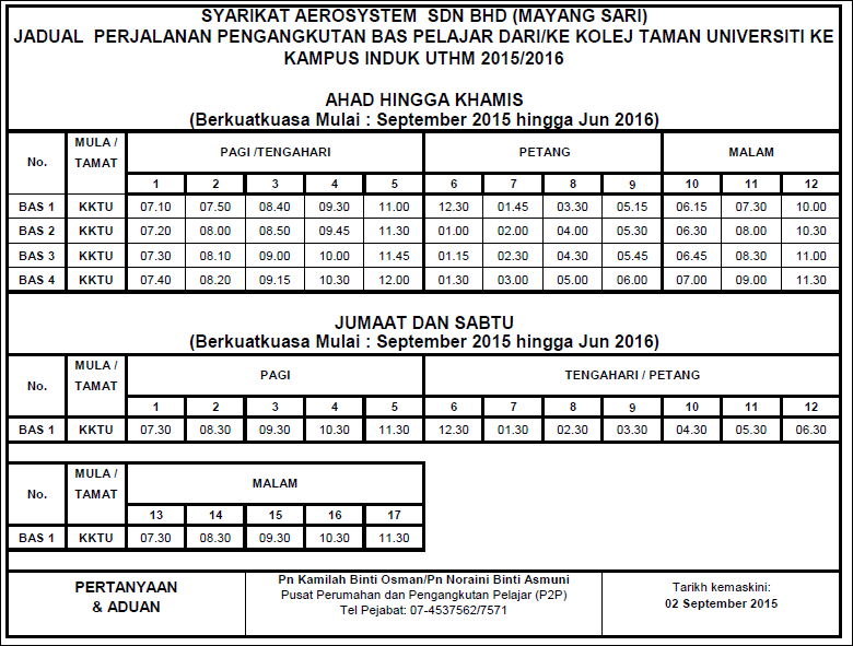 MPP UTHM official on Twitter: "Jadual bas terkini Sikun ...