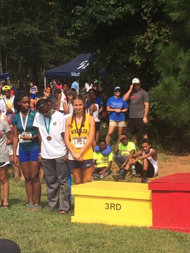 Wheeler_XC's tweet photo. Carmen Dyck accepting her award for 10th place varsity girls this morning! 21:48 #gogirl http://t.co/ckPtNtPgeP