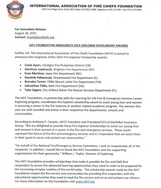 MtJulietFire's tweet image. FDMJ Explorer Awarded Prestigious Scholarship              facebook.com/mjfiredepartme… #fireexplorer #FDMJ