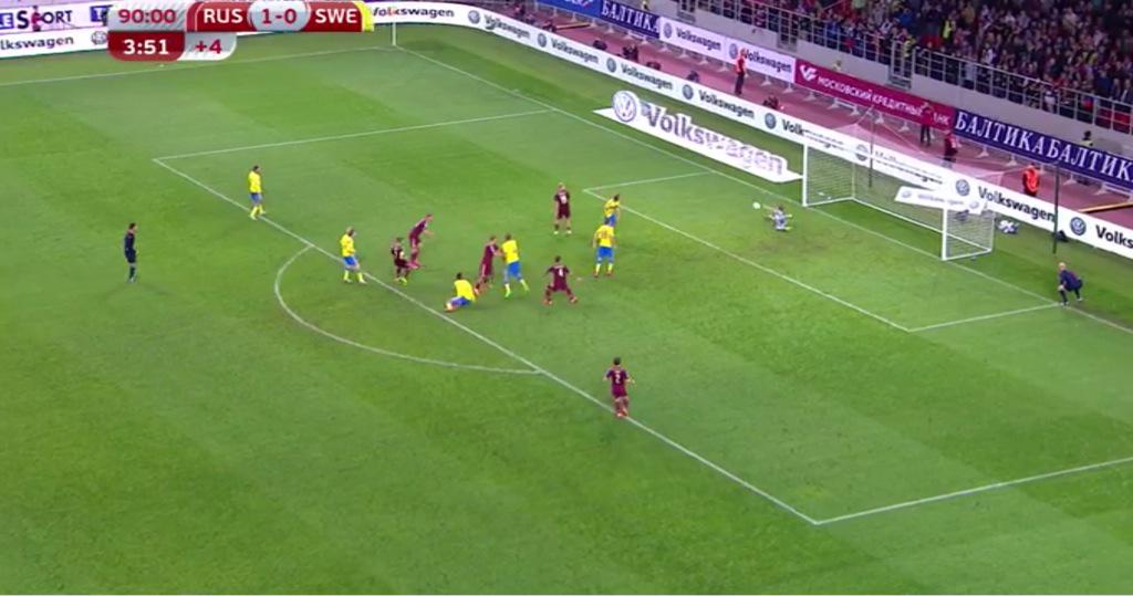 Russia defeat Sweden 1-0. Russia's most capped goalkeeper (81 caps) Igor Akinfeev saved his team in the last seconds.