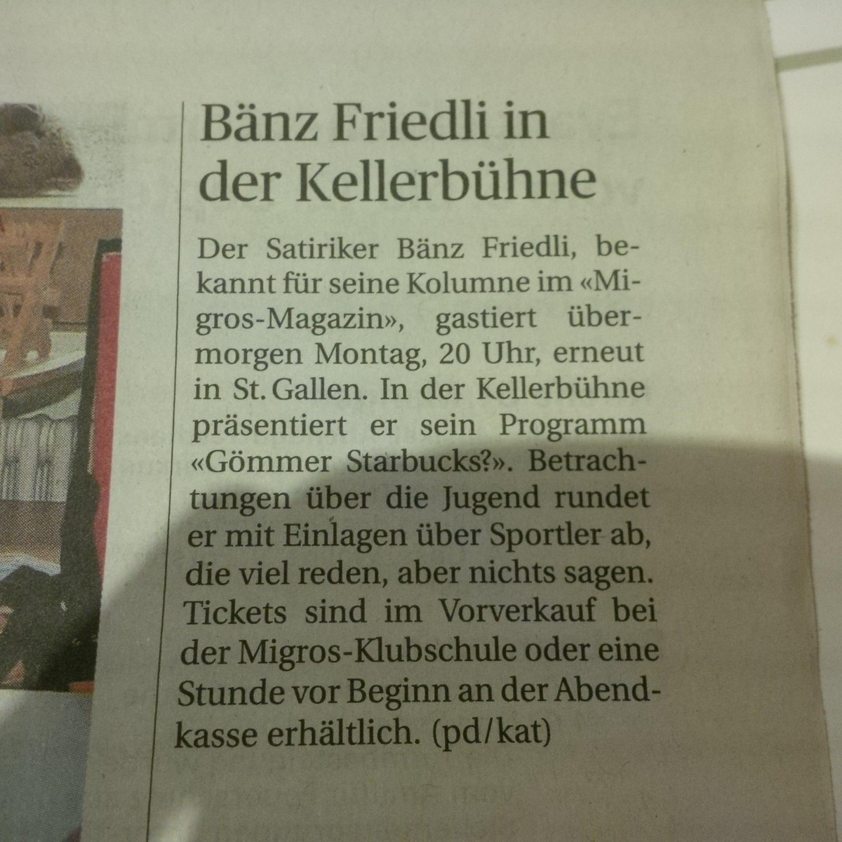 Da soll noch einer sagen, montags laufe nichts in sg! #baenzfriedli #kellerbuehne #satirik