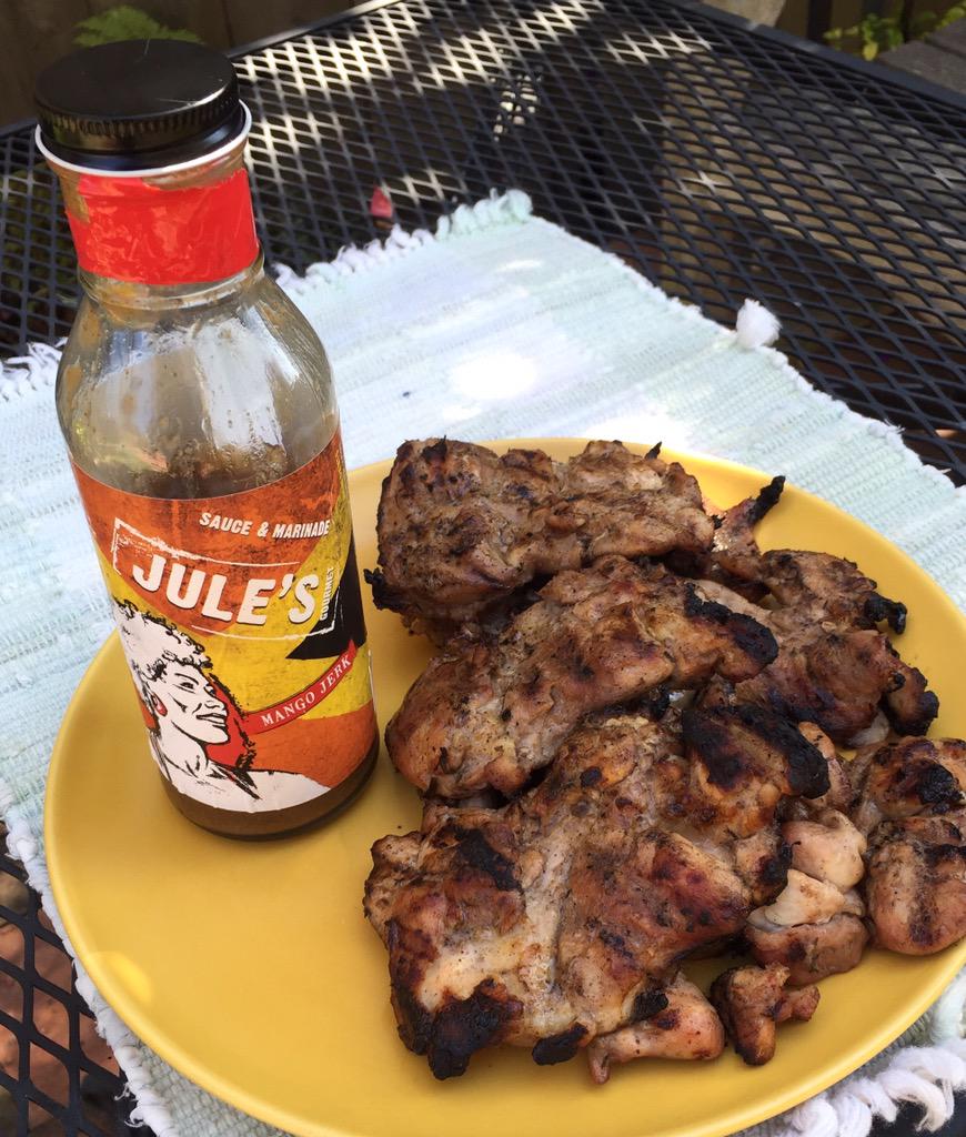 CMBstore's tweet photo. bbq chicken thighs marinated in @julesgourmet mango jerk - so easy &amp; so good http://t.co/AzMRd9z1Z3