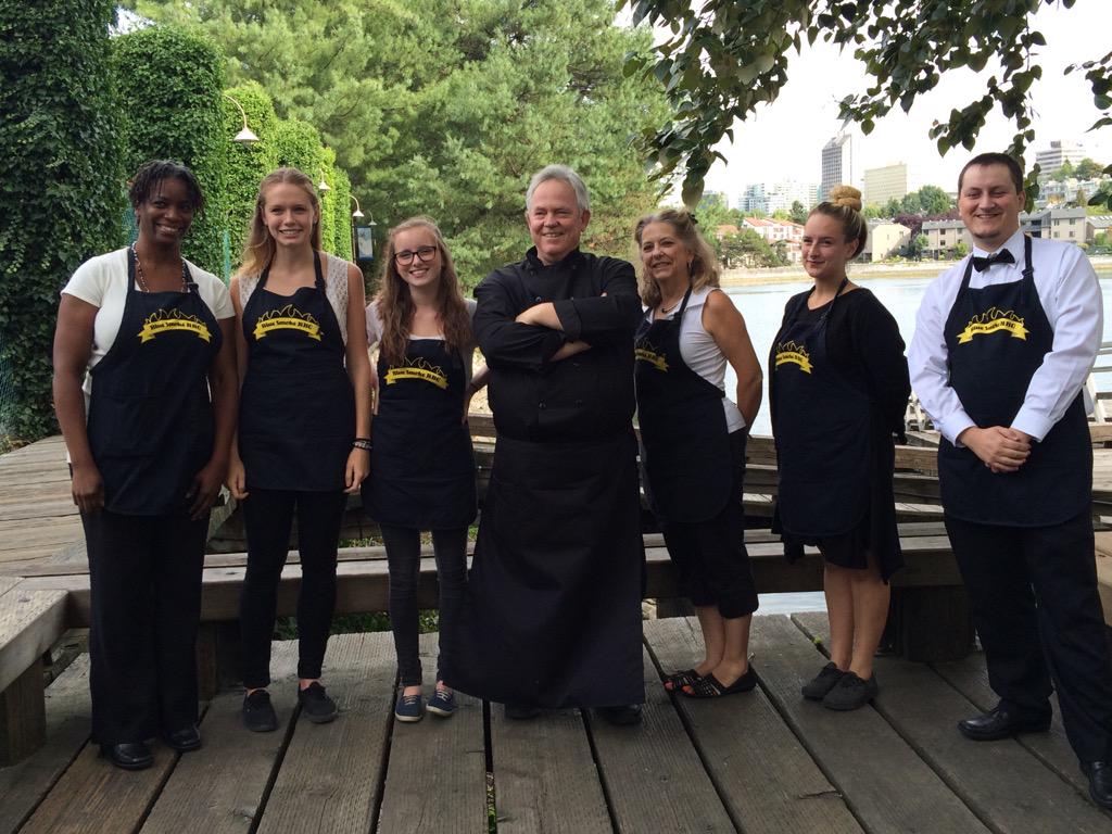 BlueSmokeBBQ's tweet photo. The Blue Smoke Team is working a wedding tonight #GranvilleIsland. I think we all look great http://t.co/4F97pFgPjj