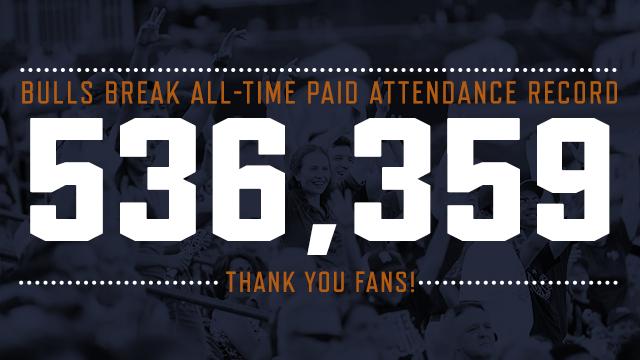 DurhamBulls's tweet photo. More on the new #DurhamBulls all-time, single-season paid attendance record: http://t.co/Ky4wXvzeEt #DBAP20 http://t.co/TydCVfreu2