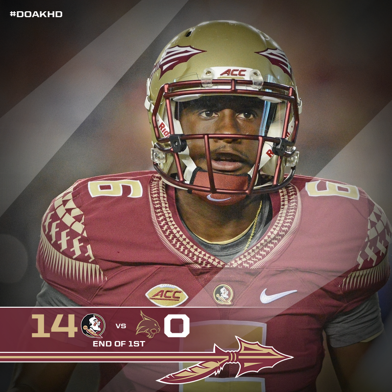 FSUFootball's tweet photo. At the end of the 1st Quarter, we lead 14-0. http://t.co/K6Kp3JRjS3
