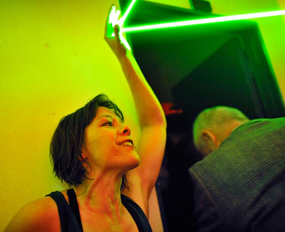 christodoherty's tweet photo. a tour de force!  playing w lasers and the body.  bodytech performance at DIZ by Athena M &amp; @bushveldlab @fakugesi http://t.co/IhMdLePLcp